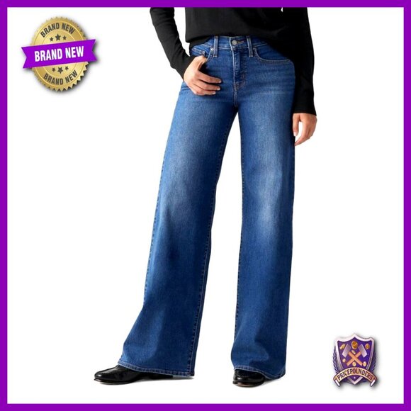 Denim - Wide Leg Shaping Jeans with Built-In Support Panel, Mid Rise